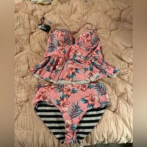 Floral Pink Peplum Bikini Set